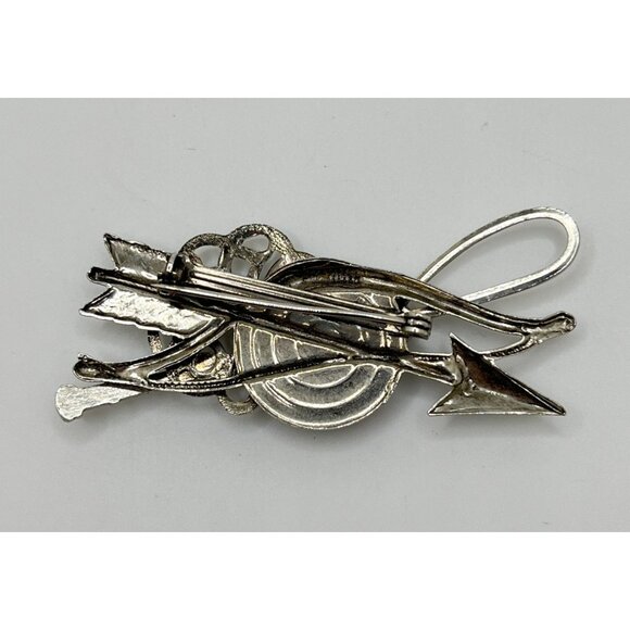 Archery Brooch Silver Tone Bow and Arrow Pin Vintage Sports - Picture 2 of 6